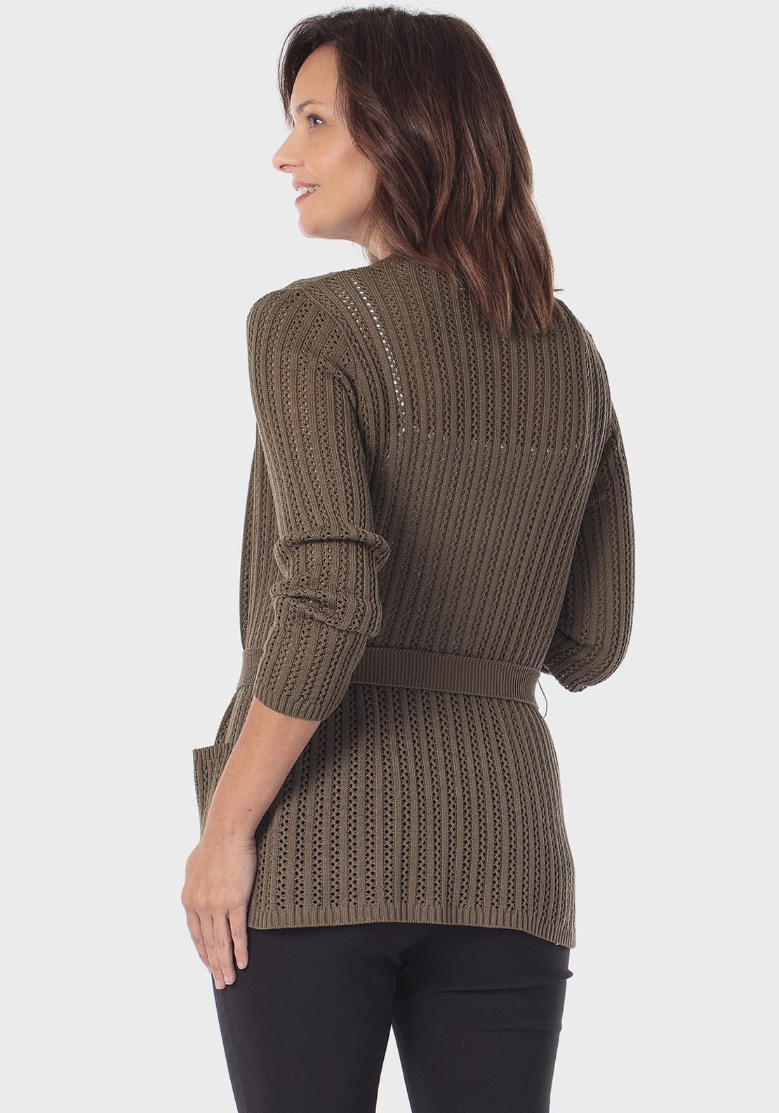 Belted Cardigan - Green Khaki