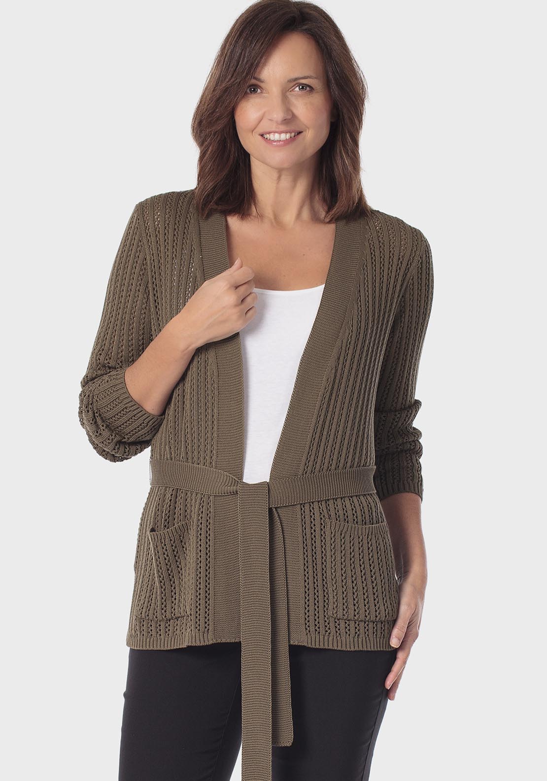 Belted Cardigan - Green Khaki