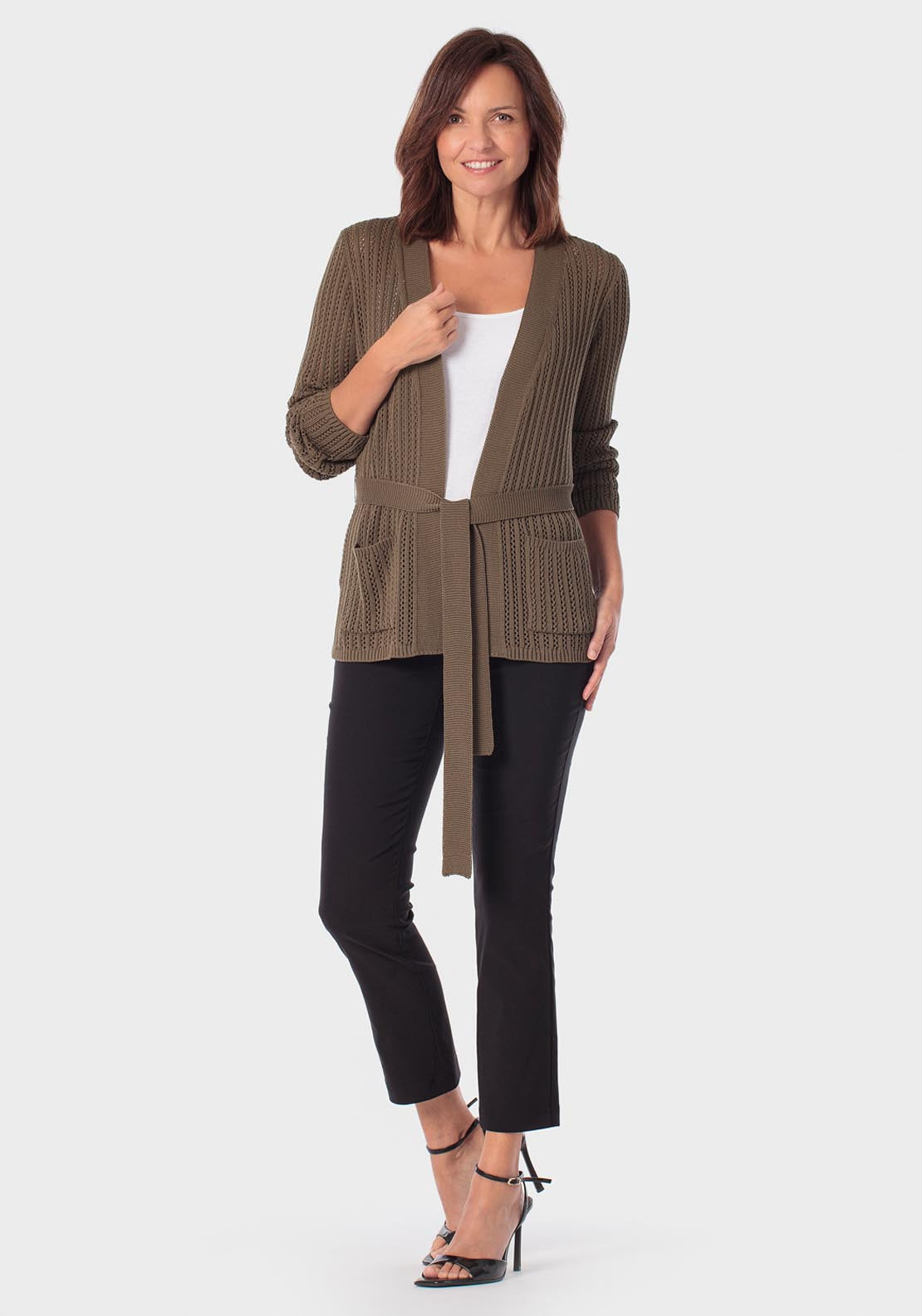 Belted Cardigan - Green Khaki