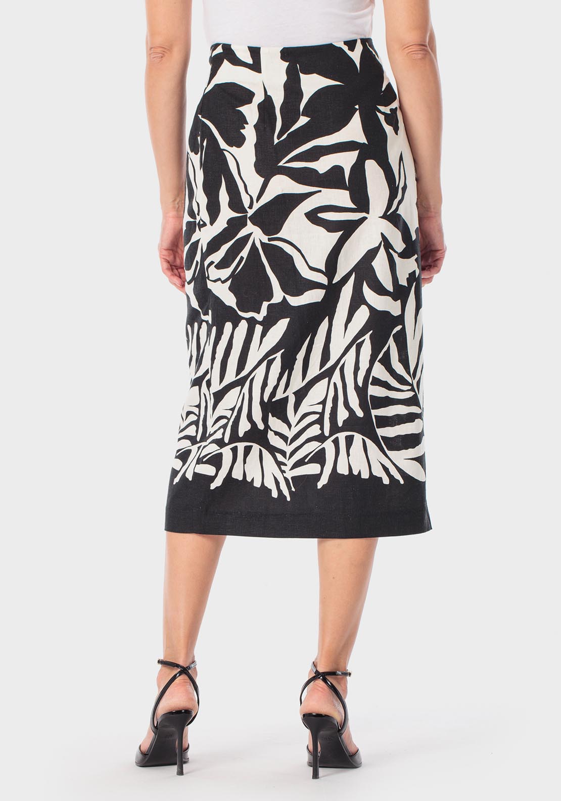Floral Linen Skirt - Black