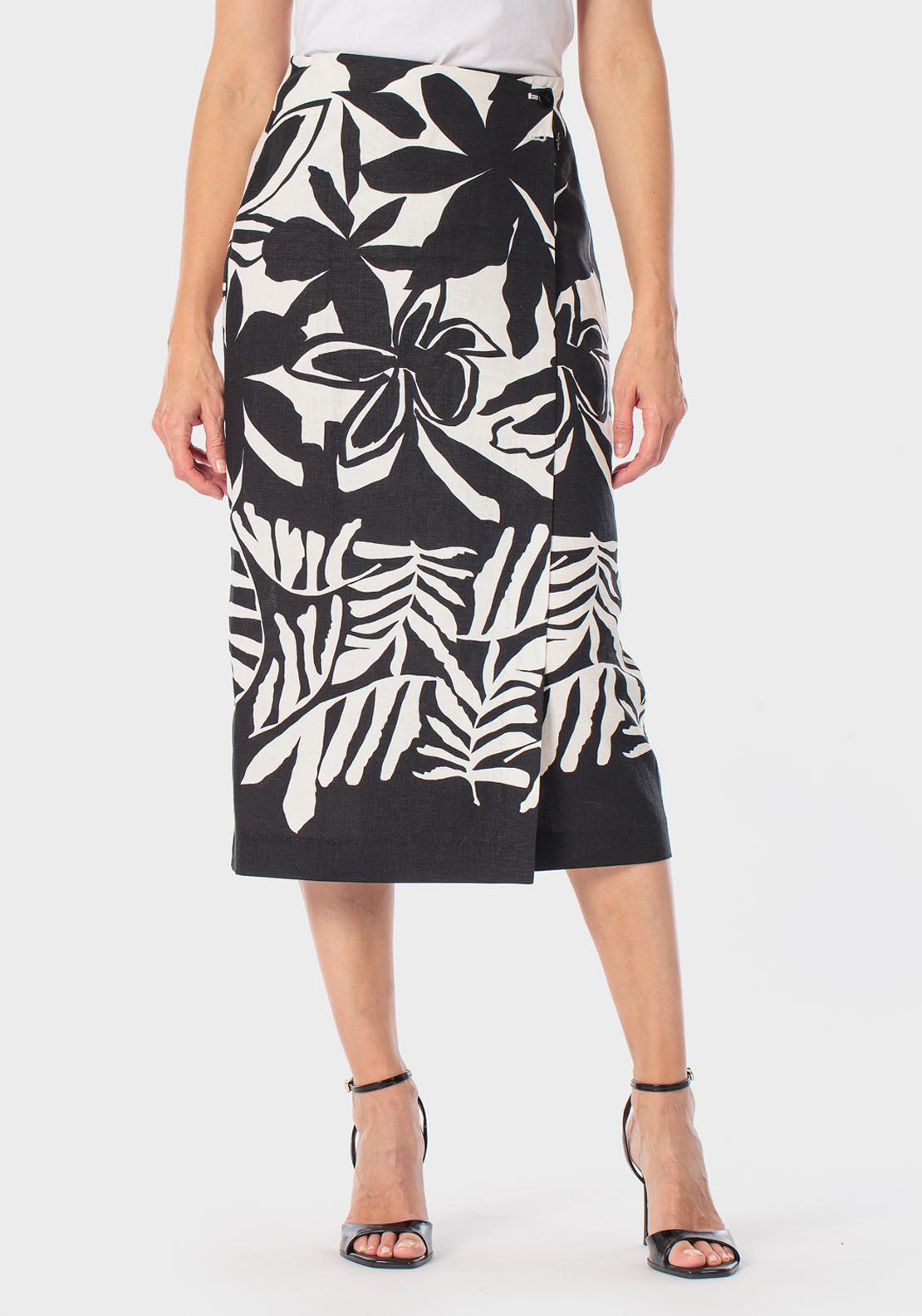 Floral Linen Skirt - Black