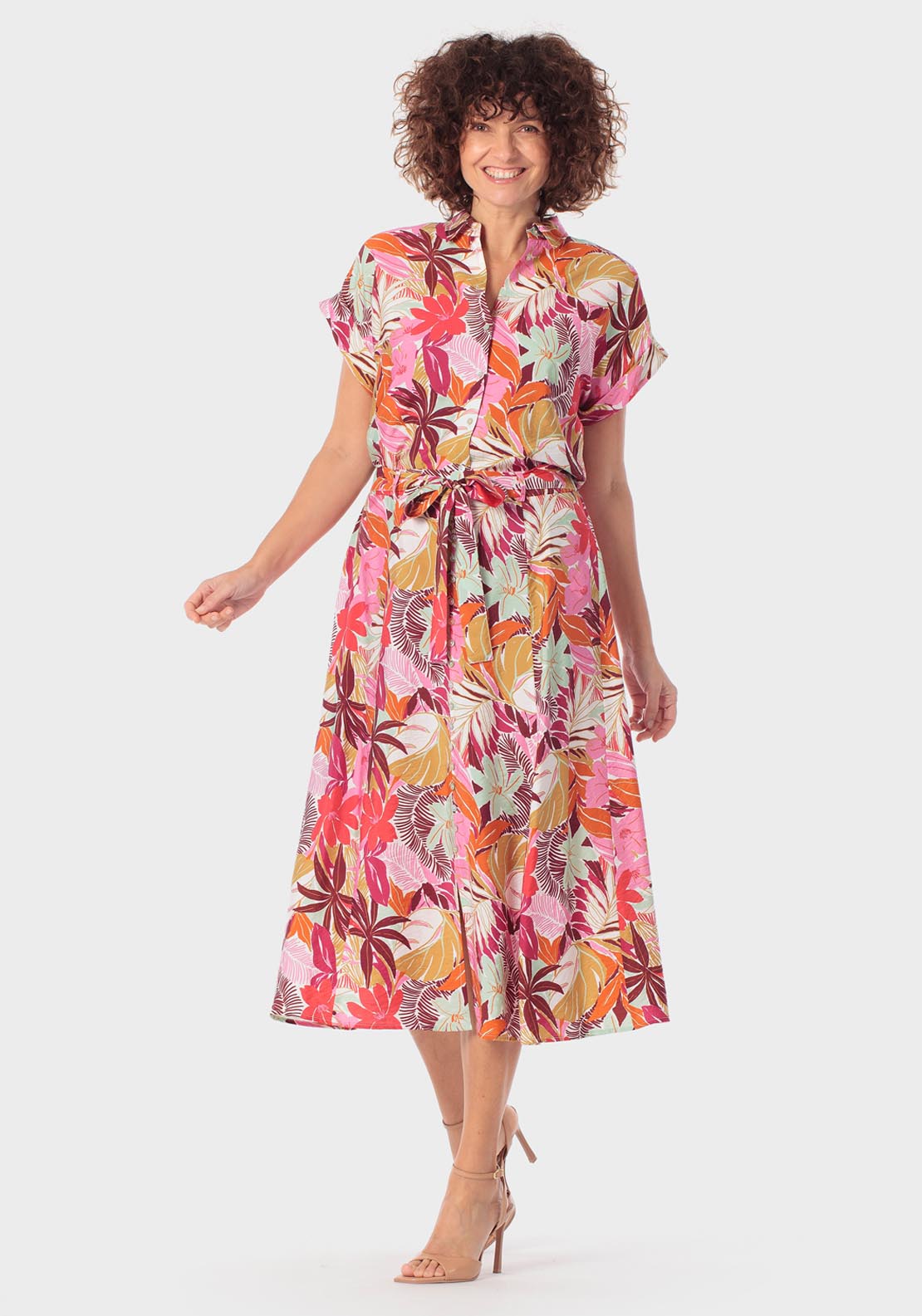 Punt Roma Floral Print Skirt With Tie Details - Pink 3 Shaws Department Stores