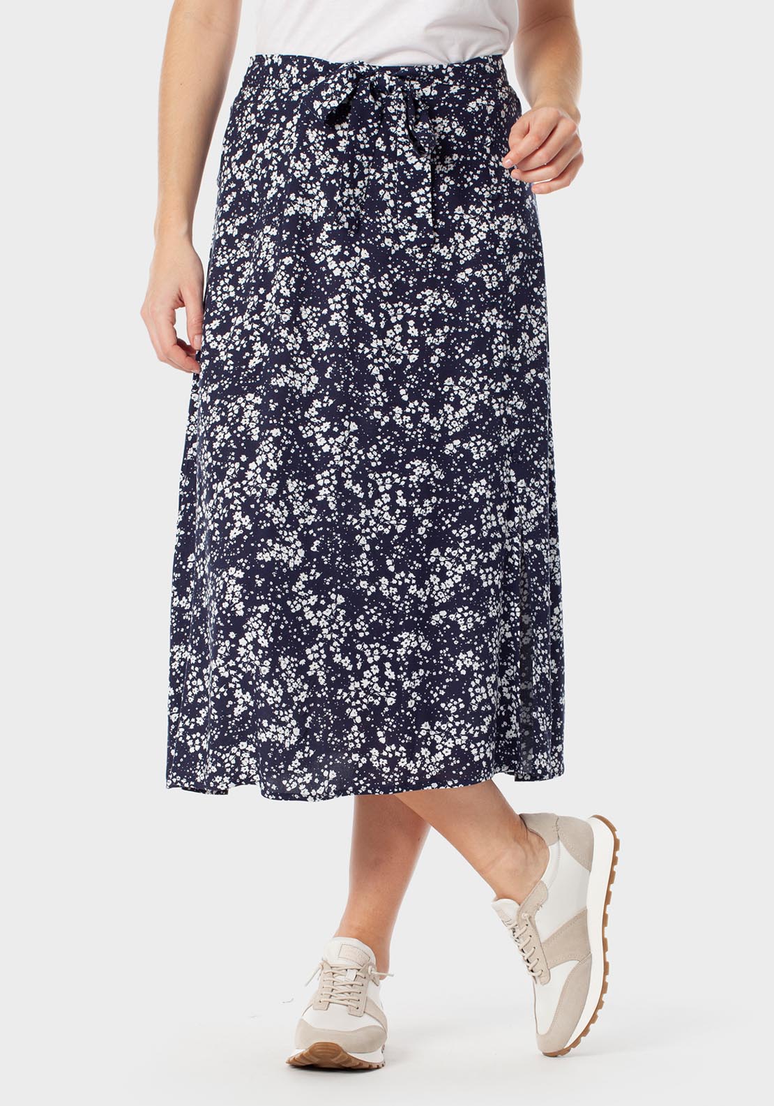 Punt Roma Floral Print Skirt With Tie Detail - Navy 1 Shaws Department Stores