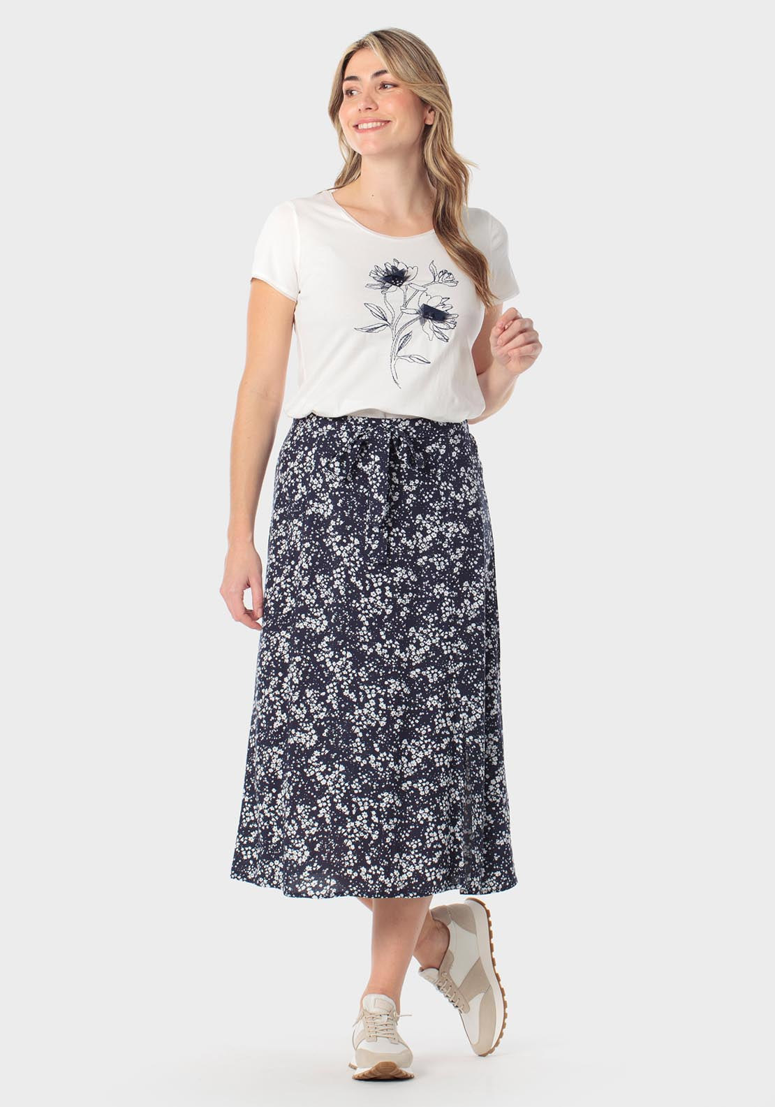 Punt Roma Floral Print Skirt With Tie Detail - Navy 3 Shaws Department Stores