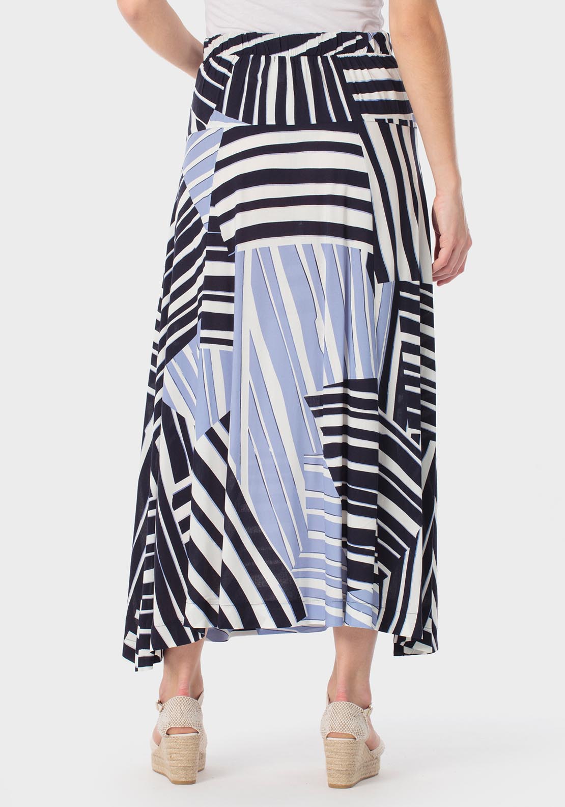Punt Roma Long Printed Elastic Waist Skirt - Navy 2 Shaws Department Stores