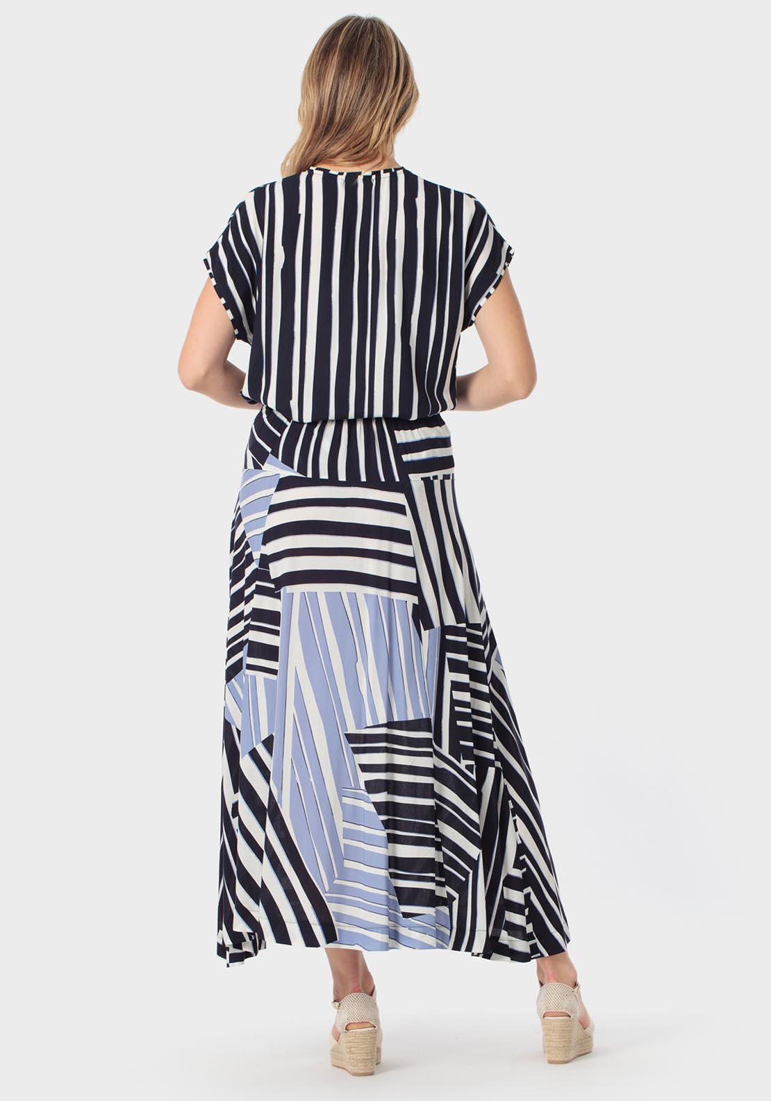 Punt Roma Long Printed Elastic Waist Skirt - Navy 4 Shaws Department Stores