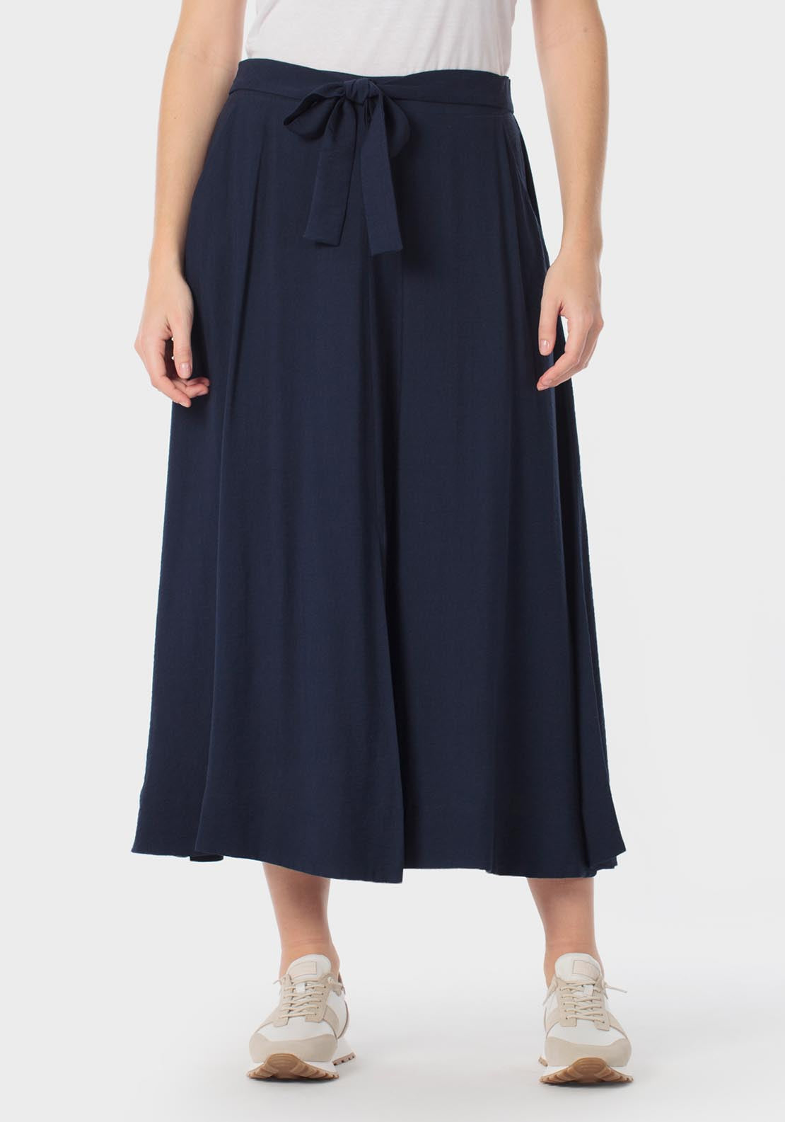 Punt Roma Long Skirt With Tie Detail - Navy 1 Shaws Department Stores