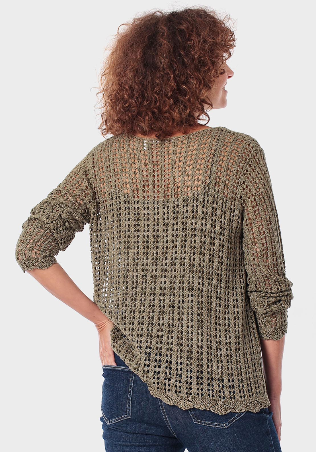 Openwork Sweater - Green Khaki