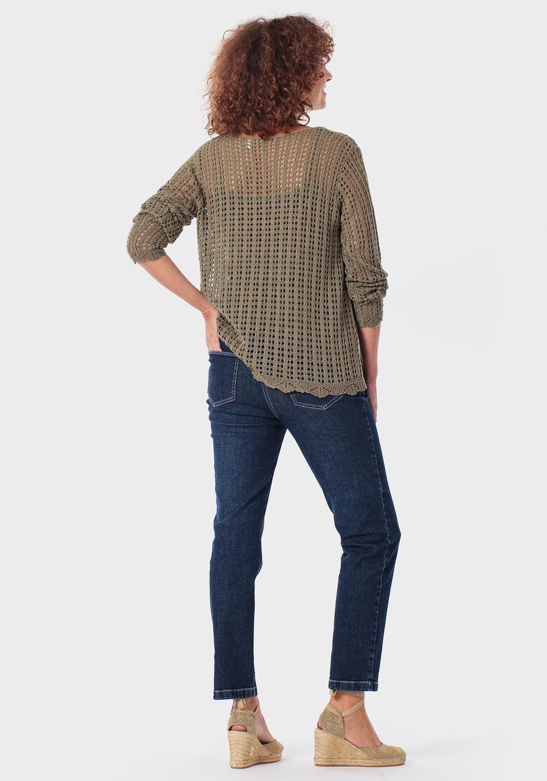 Openwork Sweater - Green Khaki