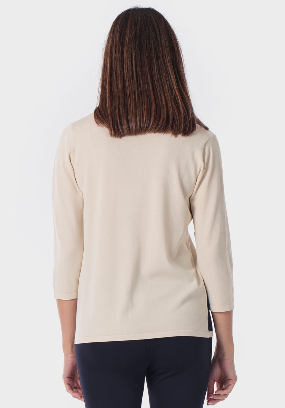Intarsia Sweater With Rhinestone - Beige