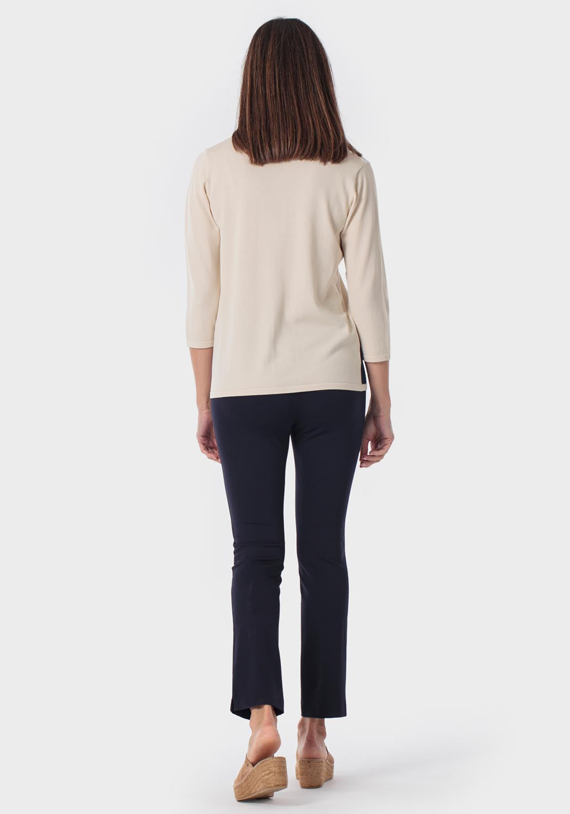 Intarsia Sweater With Rhinestone - Beige