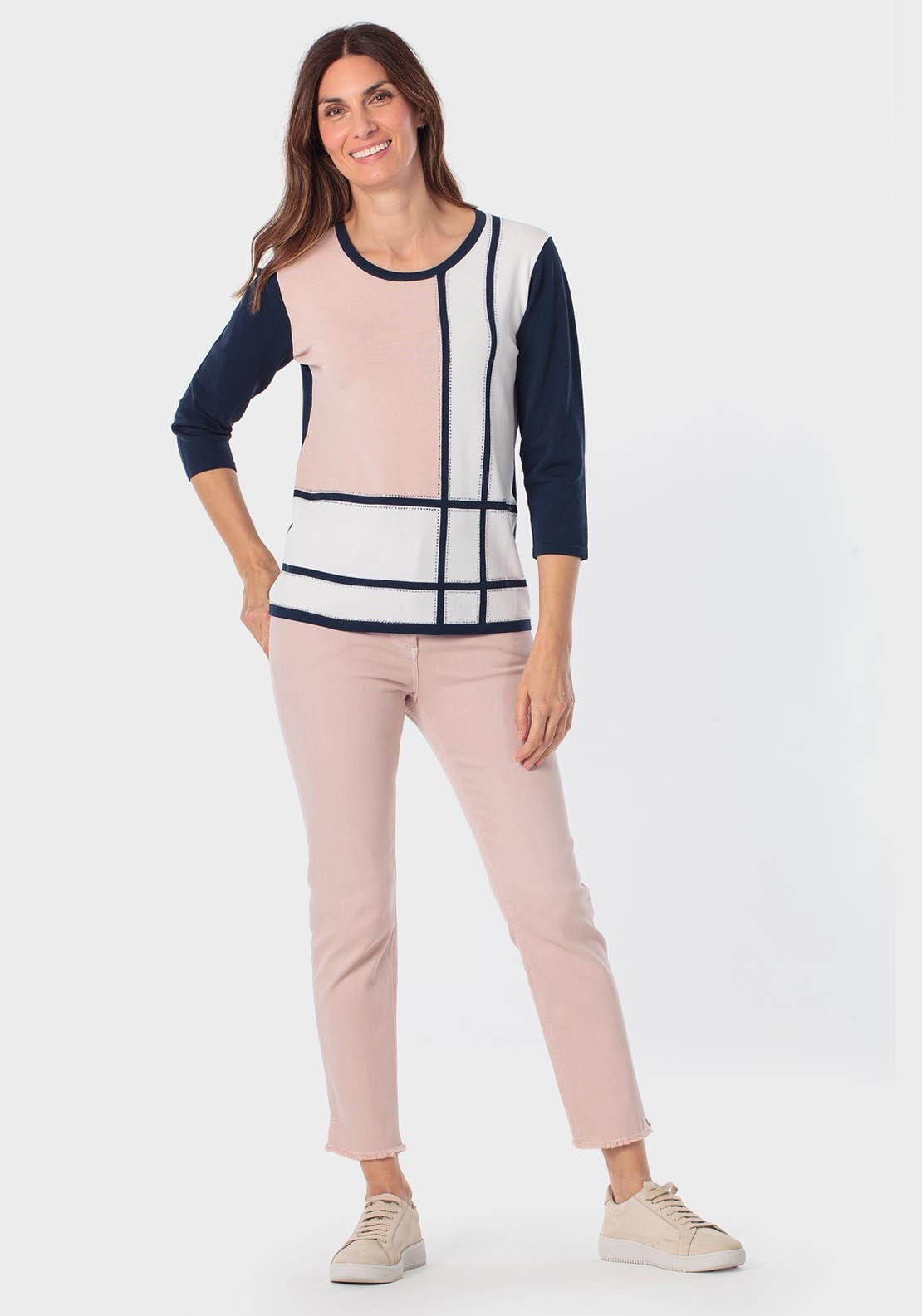 Rhinestone Intarsia Sweater - Blue Navy