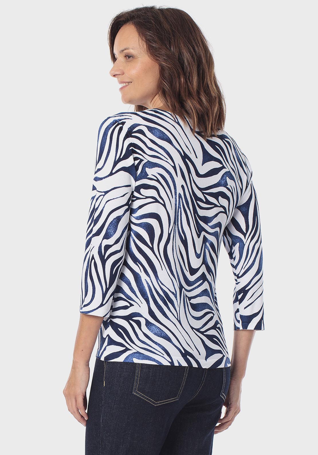 Punt Roma Rhinestone Print Sweater - Blue Navy 2 Shaws Department Stores