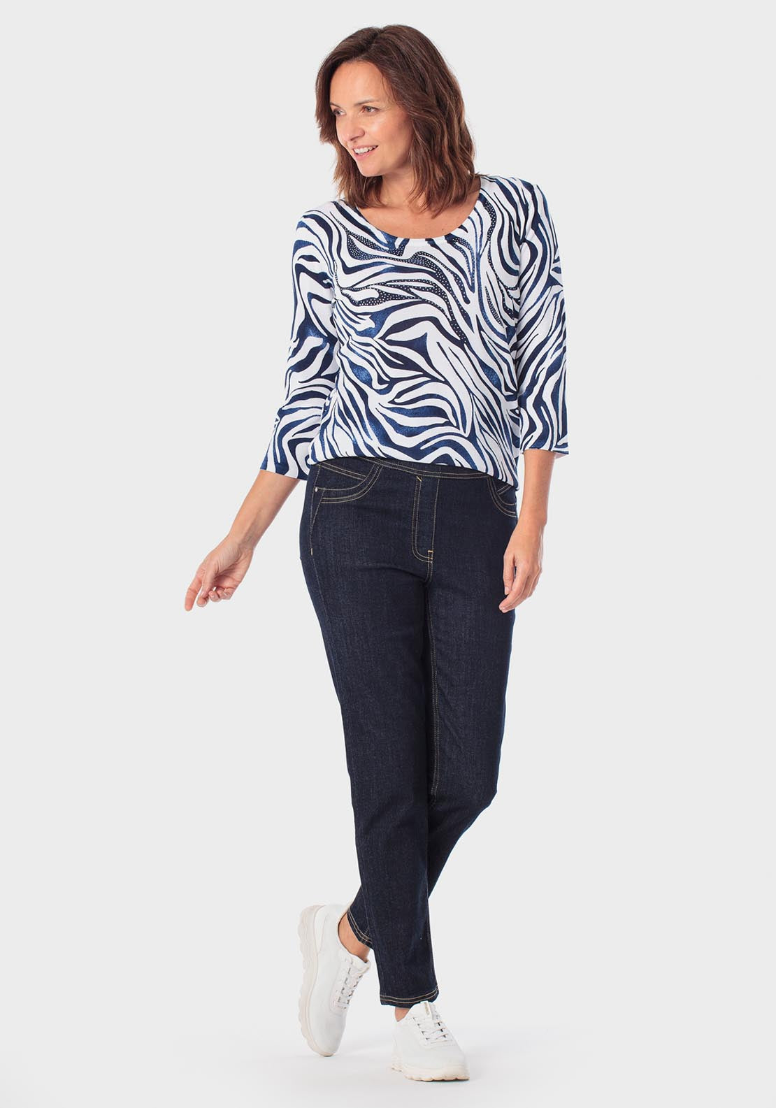 Punt Roma Rhinestone Print Sweater - Blue Navy 3 Shaws Department Stores
