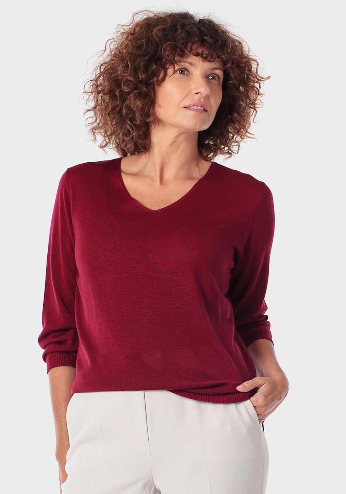 V Neck Sweater - Garnet