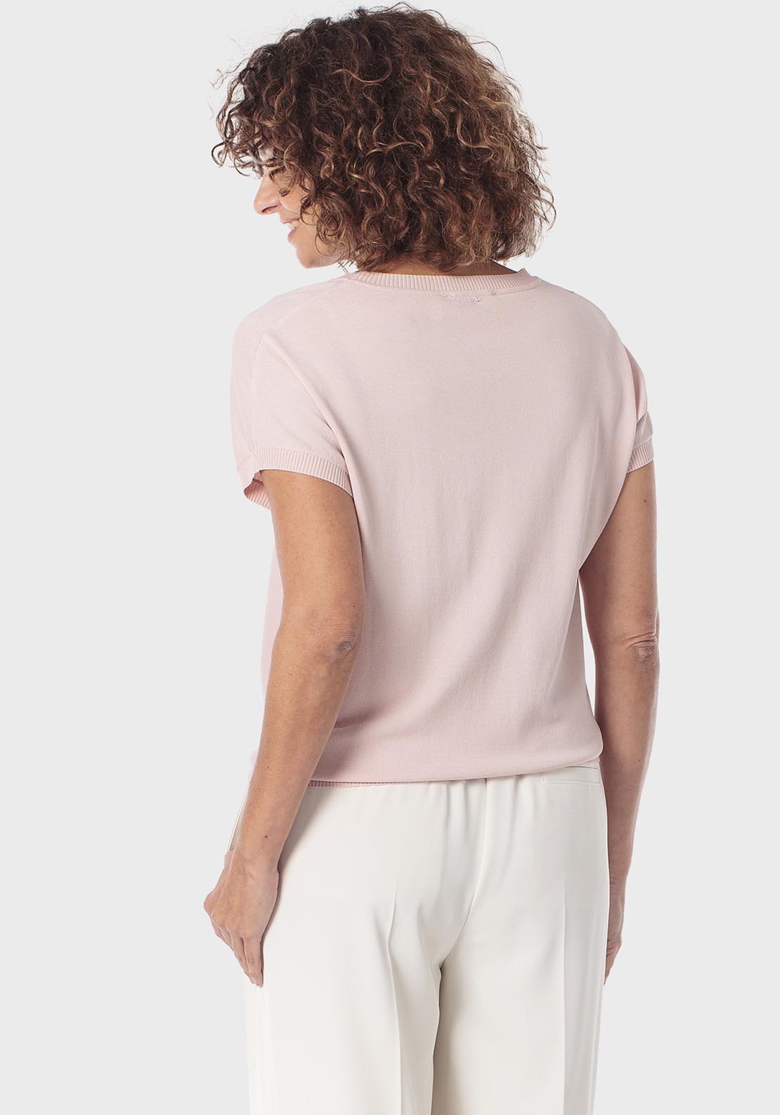 Abstract Rhinestone Intarsia Sweater - Pink Nude