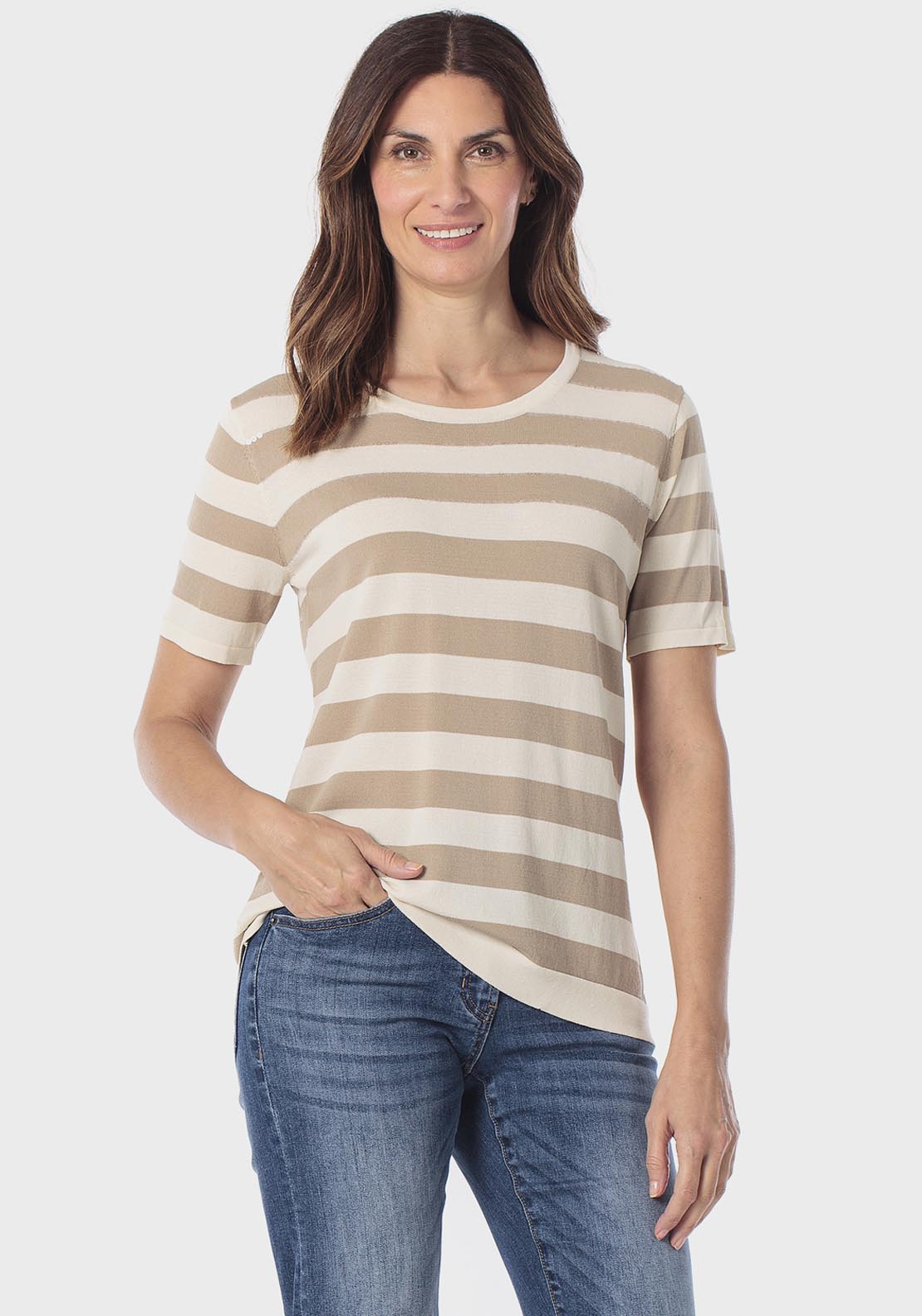 Striped Sweater With Sequins - Beige