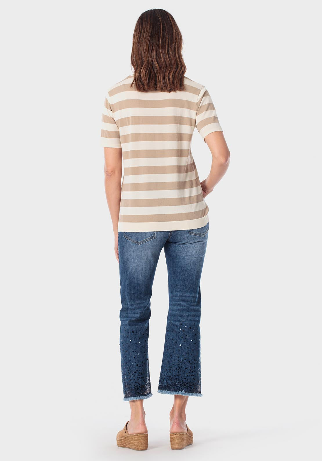 Striped Sweater With Sequins - Beige
