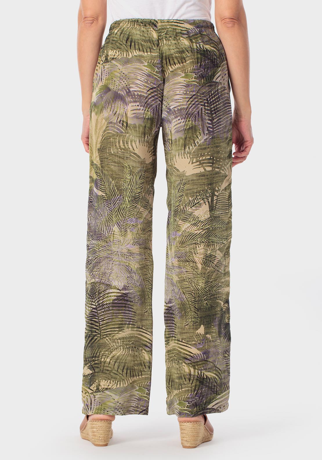 Tropical Print Trousers - Green Khaki
