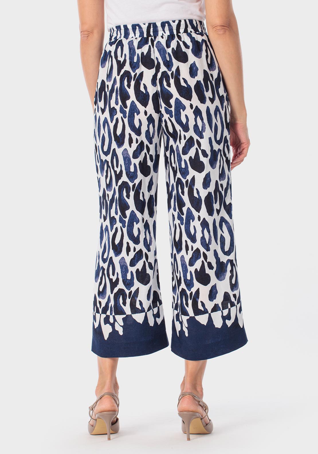 Printed Wide Trousers - Blue Navy