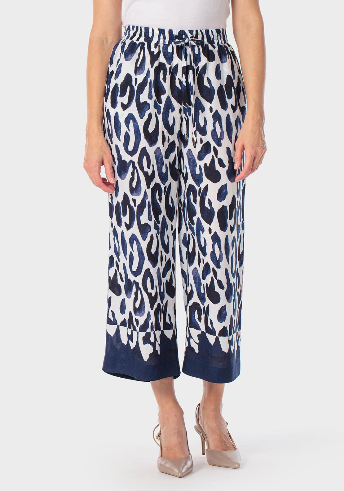 Printed Wide Trousers - Blue Navy