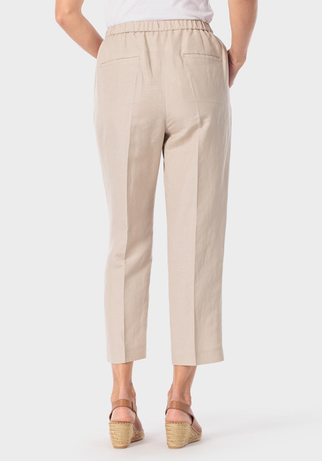Tapered Linen Trousers - Beige