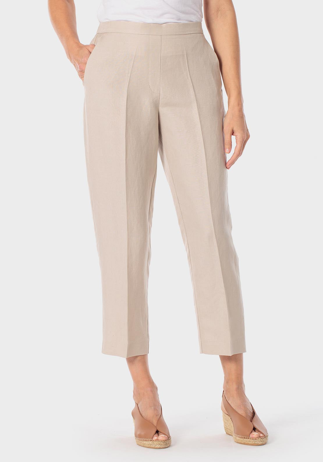Tapered Linen Trousers - Beige