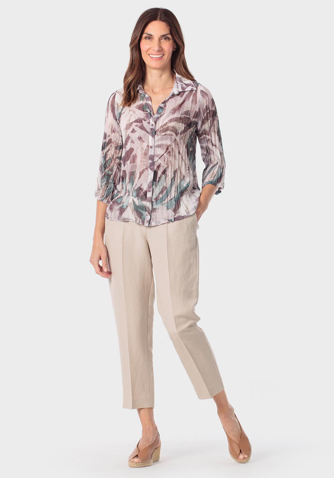 Tapered Linen Trousers - Beige