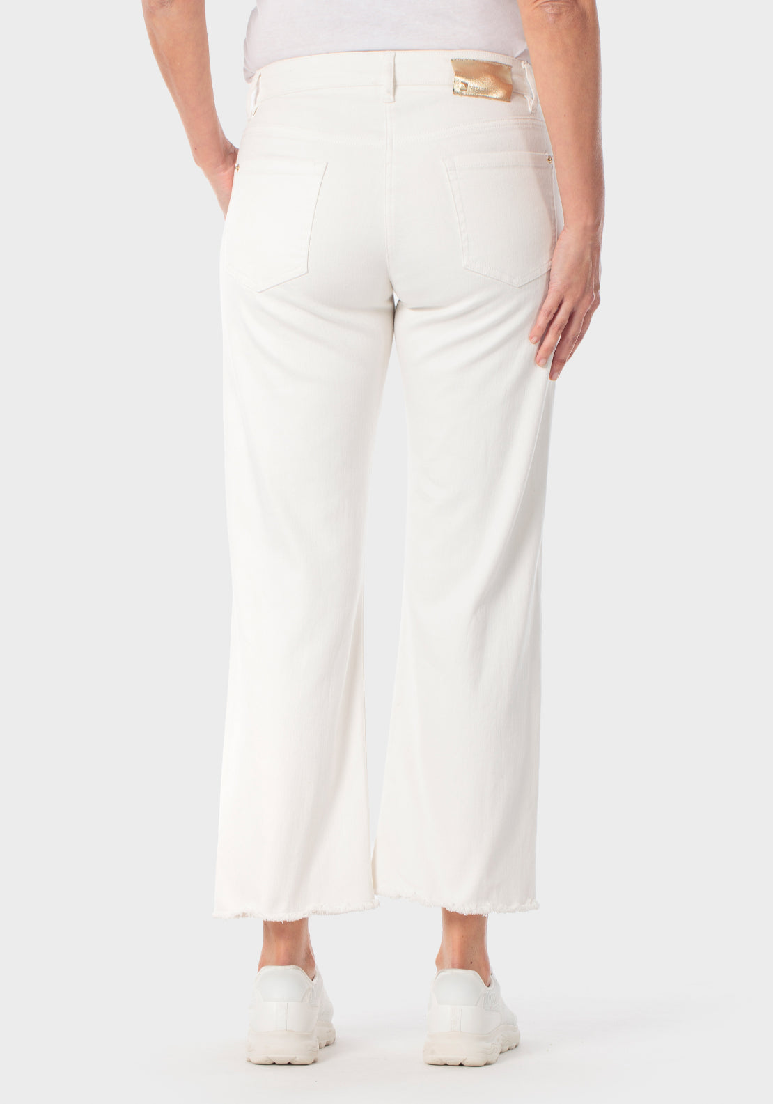 Distressed Hem Cotton Trousers - White