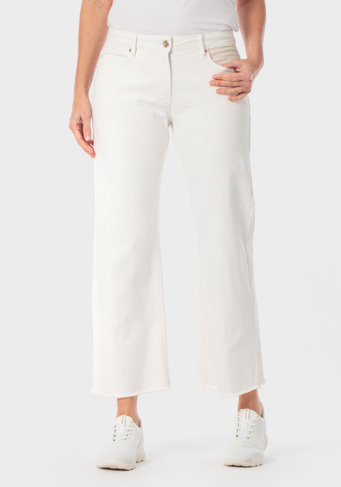 Distressed Hem Cotton Trousers - White