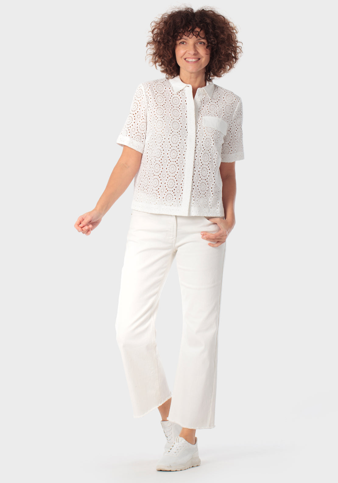 Distressed Hem Cotton Trousers - White