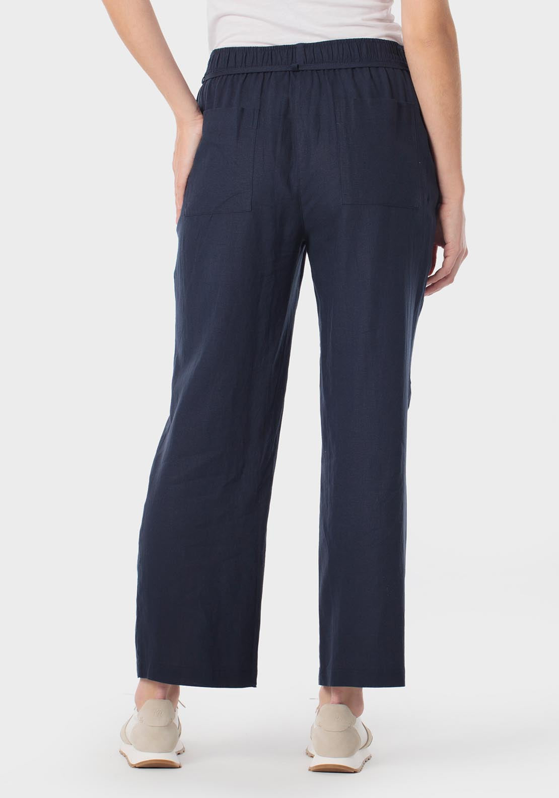 Punt Roma Adjustable Waisted Linen Trousers - Navy 2 Shaws Department Stores