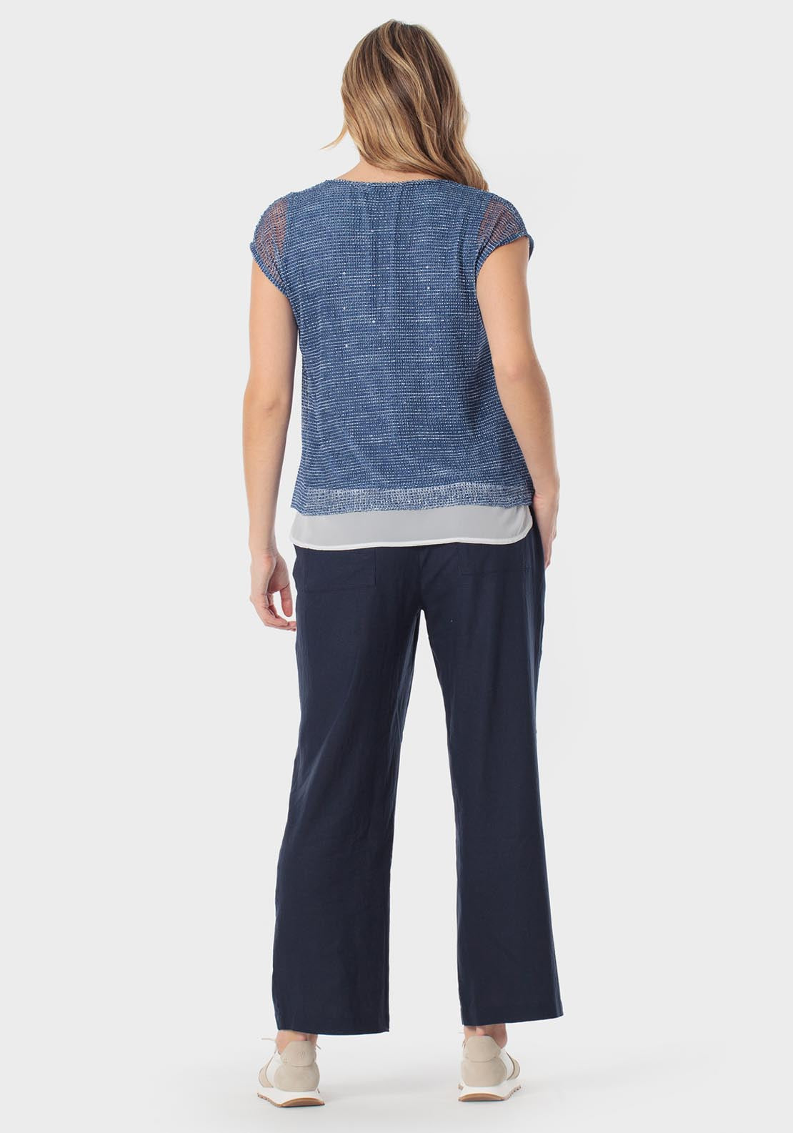 Punt Roma Adjustable Waisted Linen Trousers - Navy 4 Shaws Department Stores