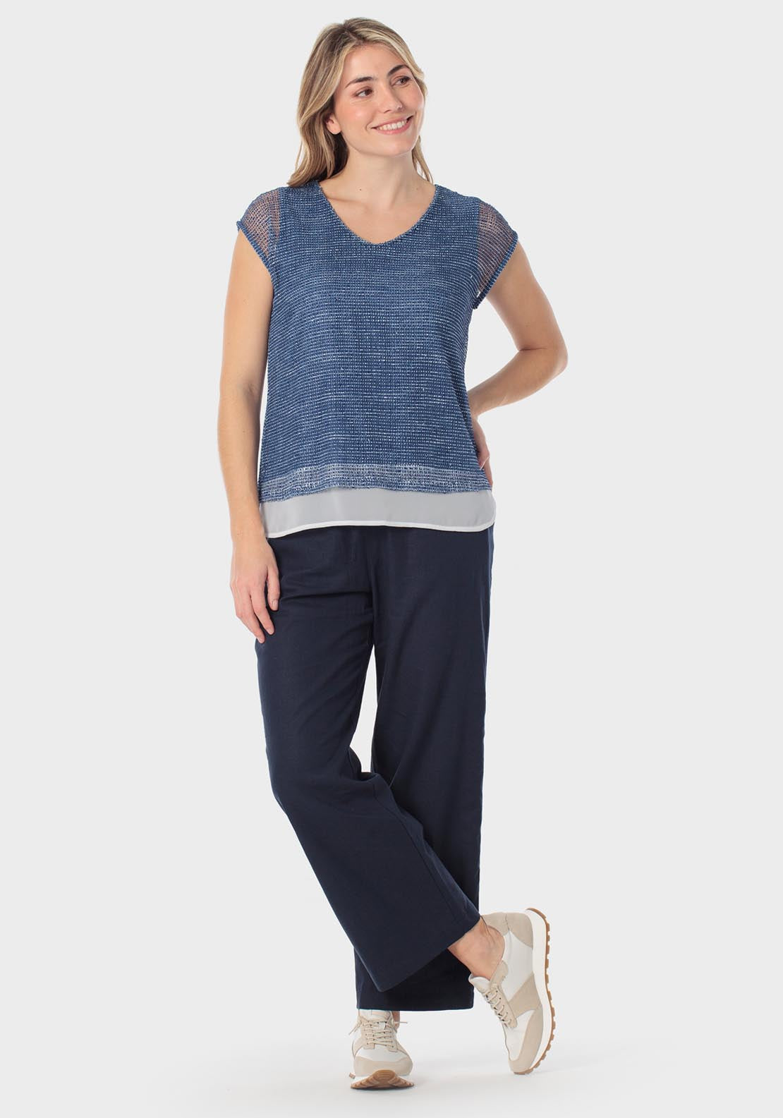 Punt Roma Adjustable Waisted Linen Trousers - Navy 3 Shaws Department Stores
