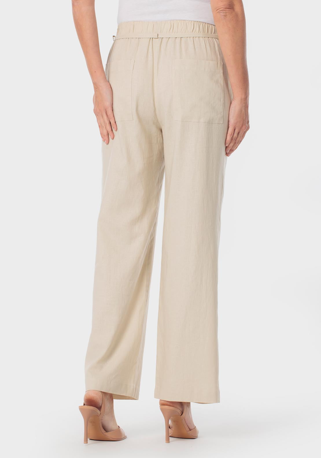Punt Roma Adjustable Waisted Linen Trousers - Beige 2 Shaws Department Stores