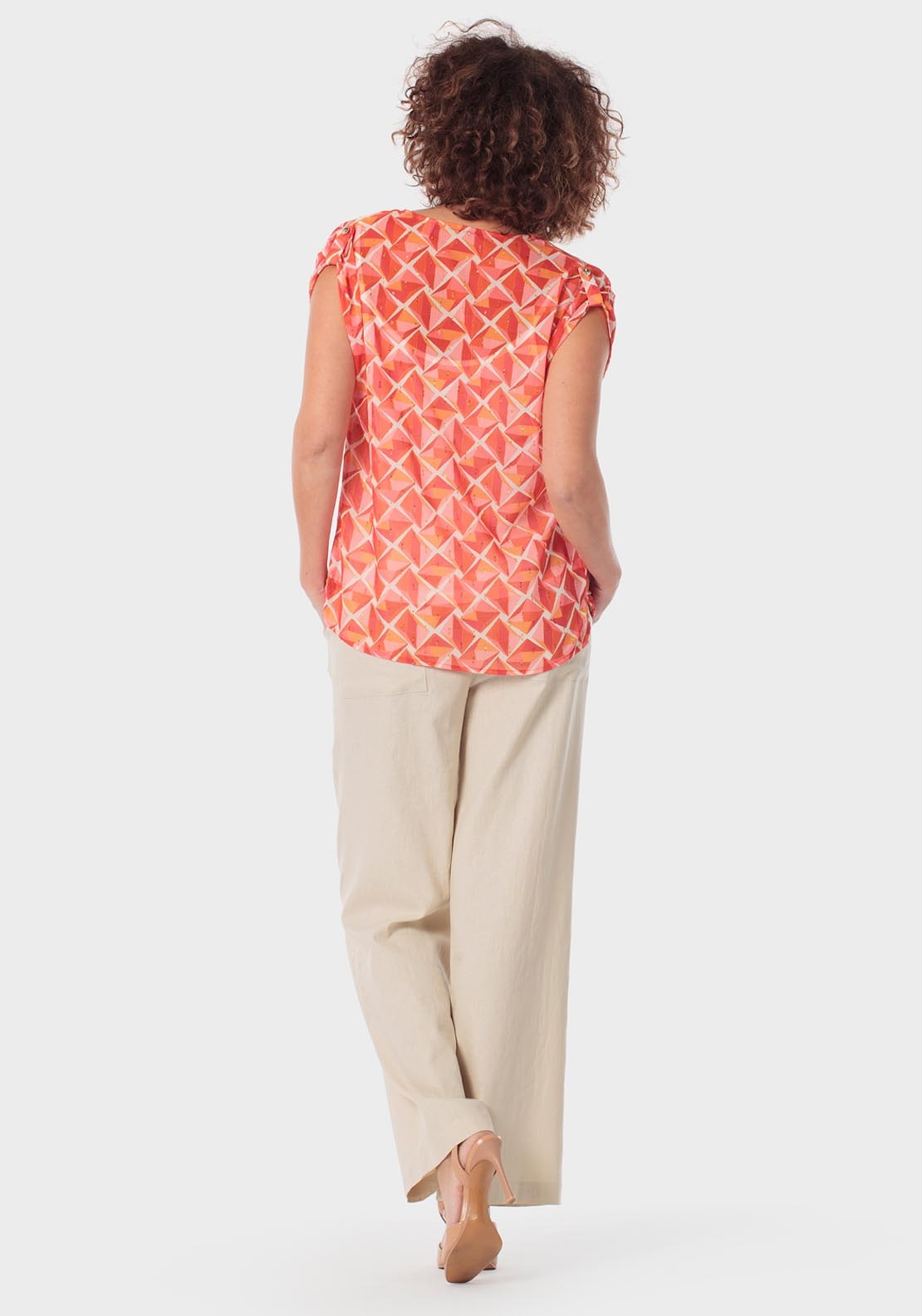 Punt Roma Adjustable Waisted Linen Trousers - Beige 4 Shaws Department Stores