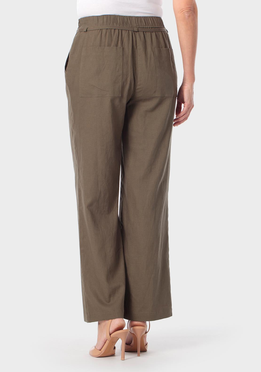 Punt Roma Adjustable Waisted Linen Trousers - Green 2 Shaws Department Stores