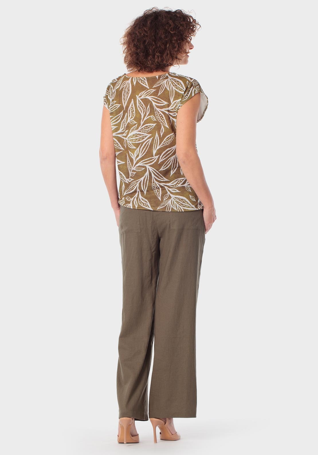 Punt Roma Adjustable Waisted Linen Trousers - Green 4 Shaws Department Stores