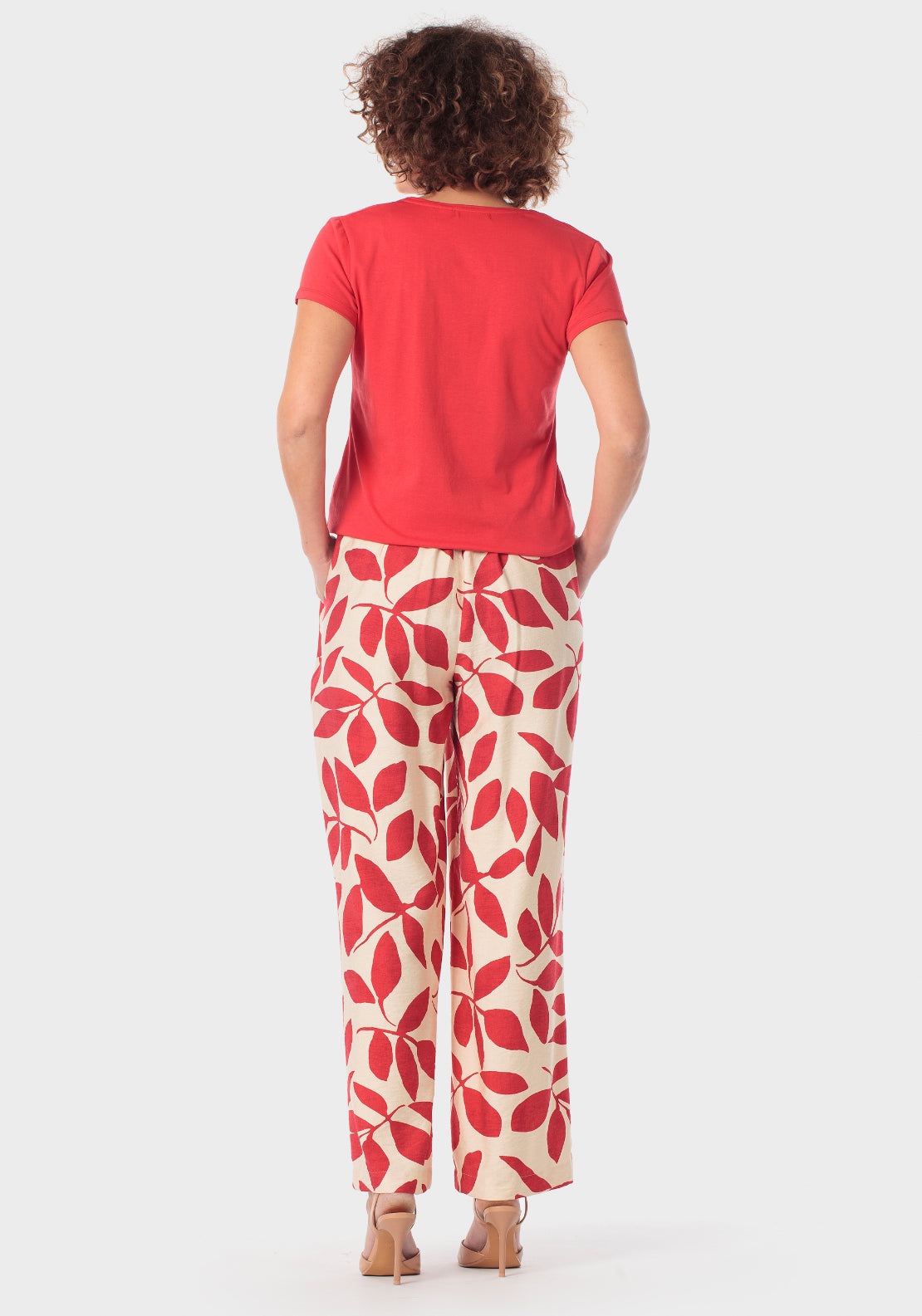 Leaf Print Trousers - Red