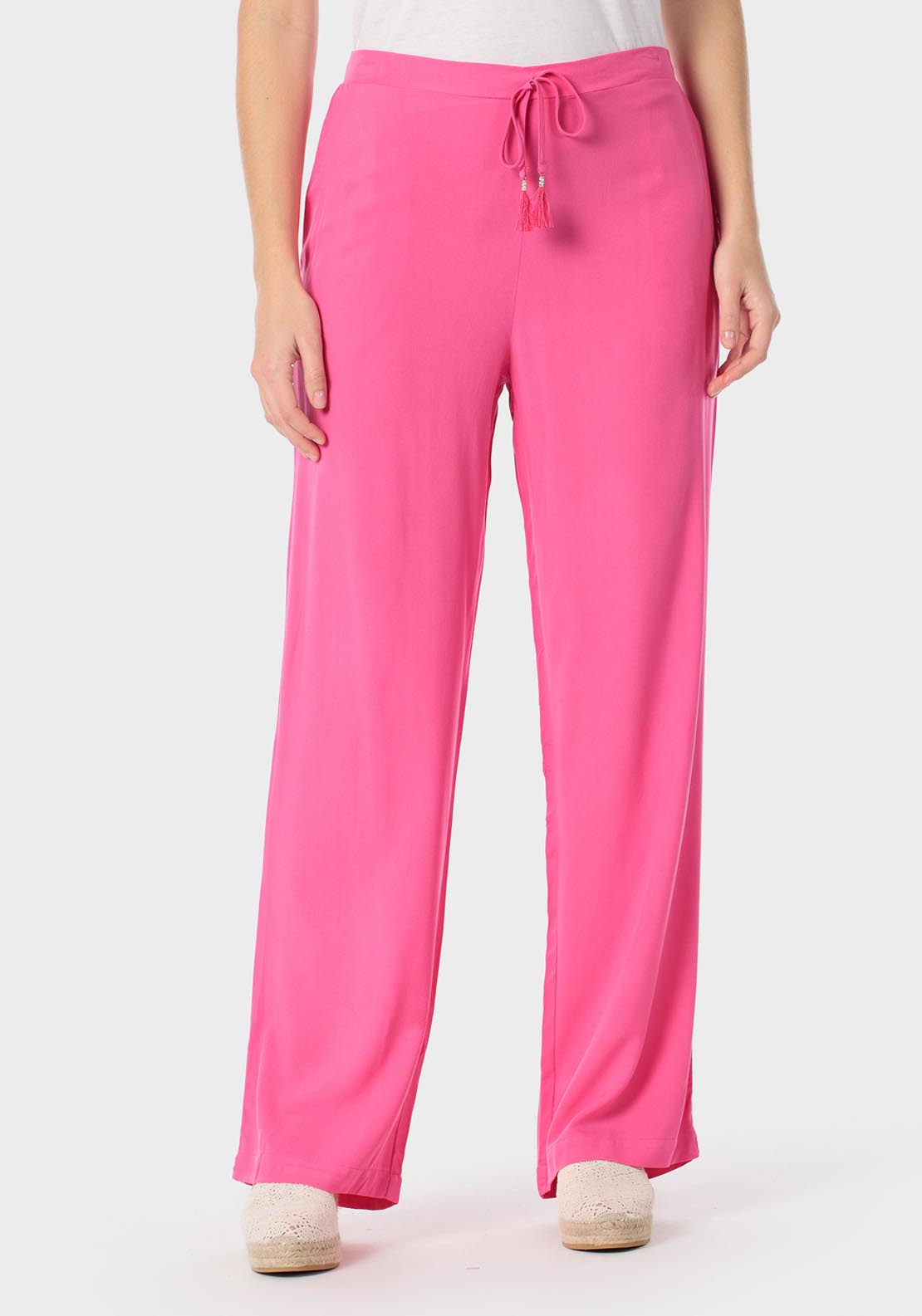 Punt Roma Palazzo Trousers With Tie Detail - Pink 1 Shaws Department Stores