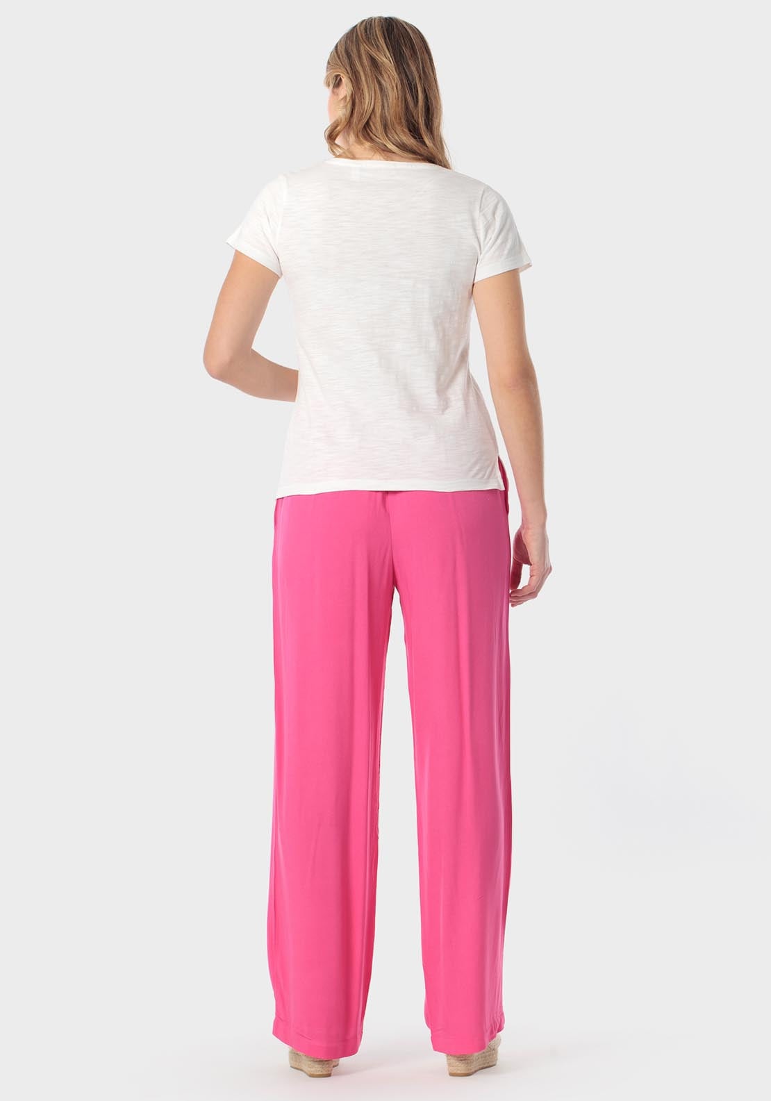 Punt Roma Palazzo Trousers With Tie Detail - Pink 4 Shaws Department Stores