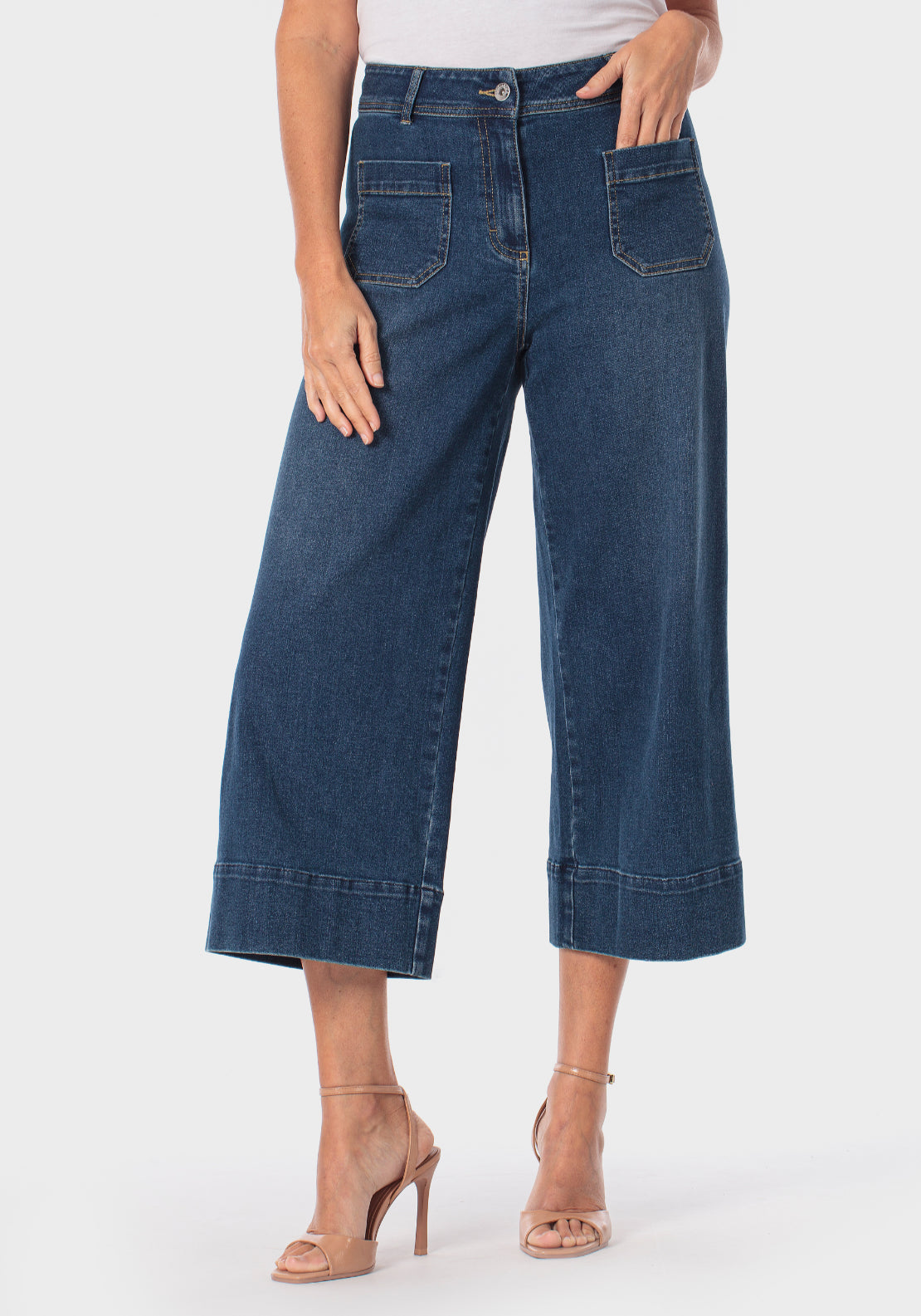 Wide Culotte Jeans - Blue Denim