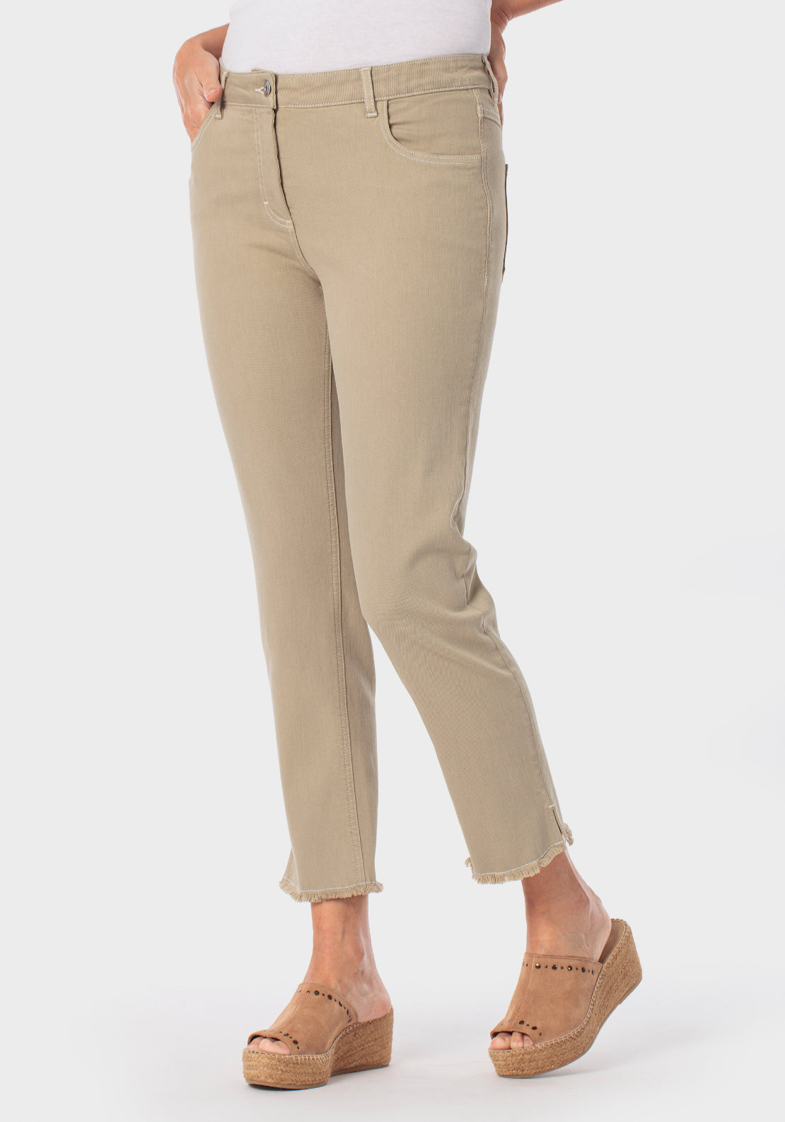 Cotton Capri Trousers With Fringe Detail - Green