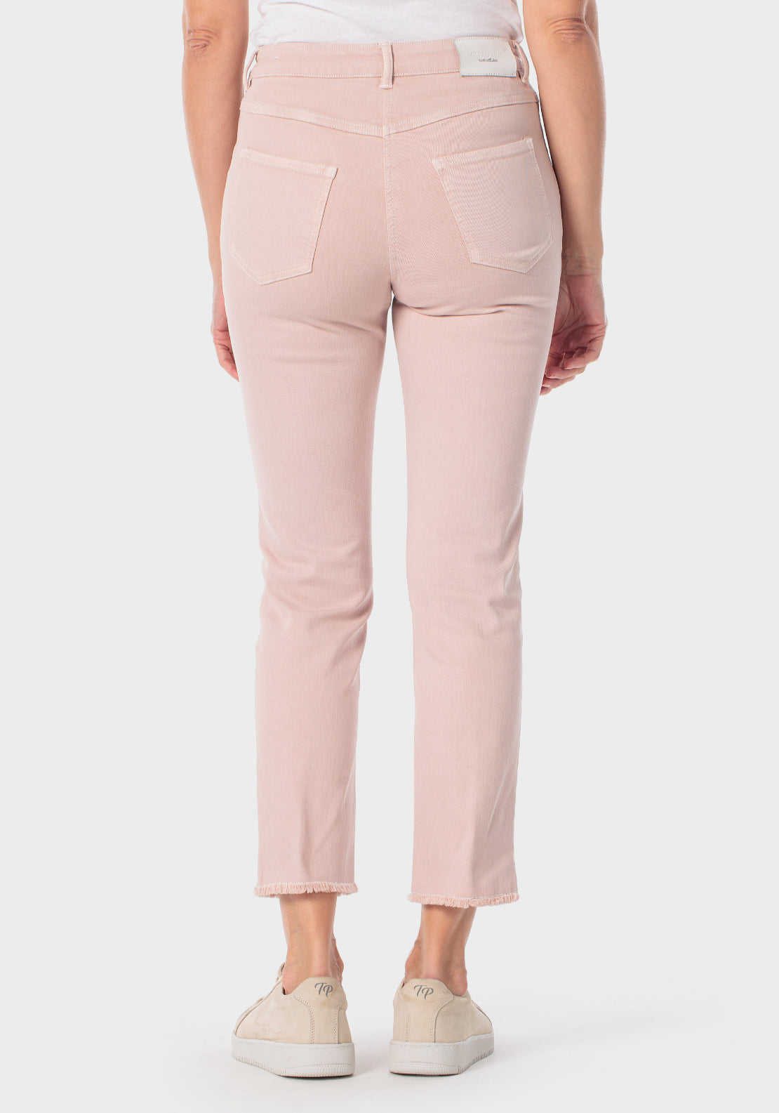 Cotton Capri Trousers With Fringe Detail - Pink