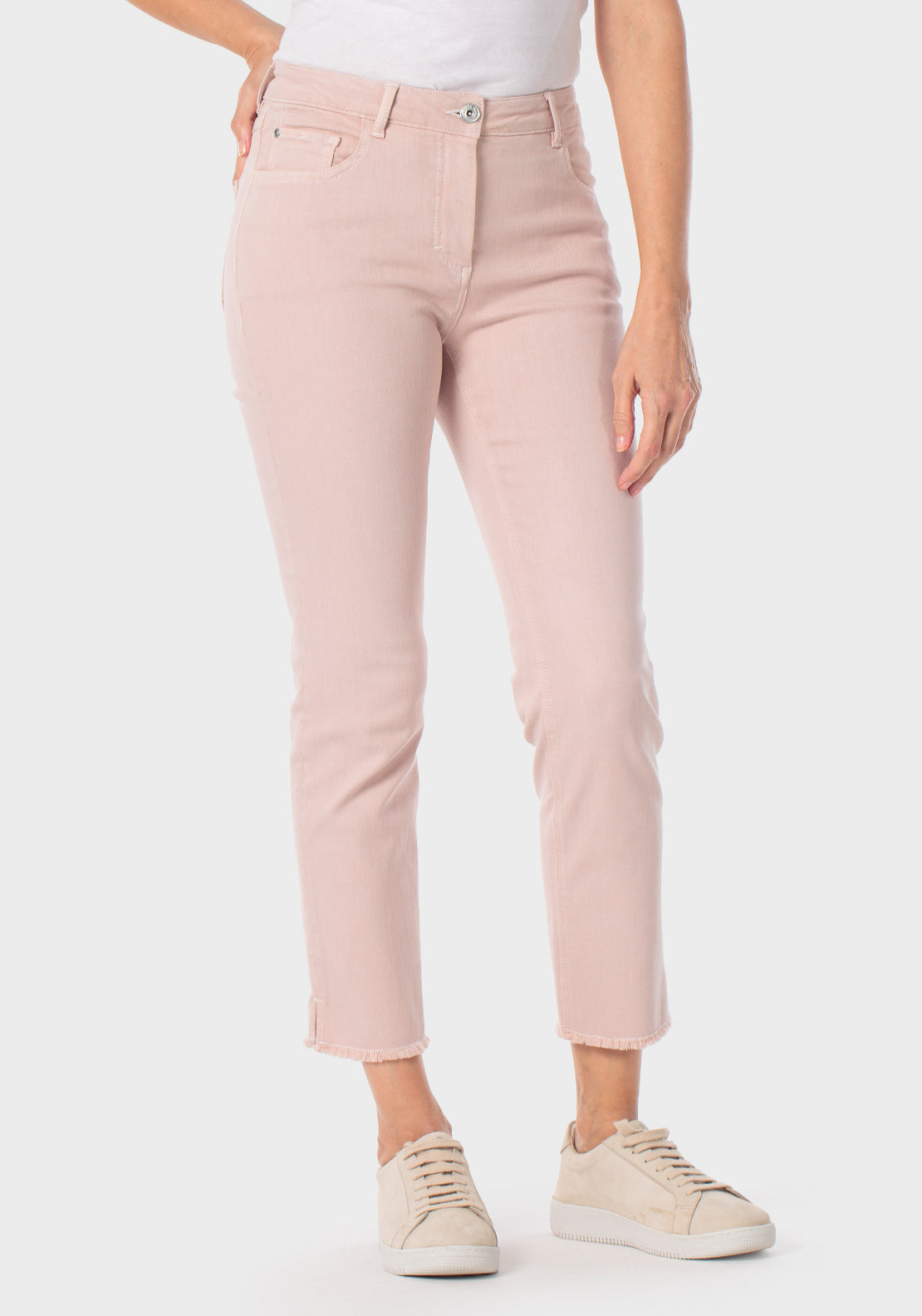Cotton Capri Trousers With Fringe Detail - Pink