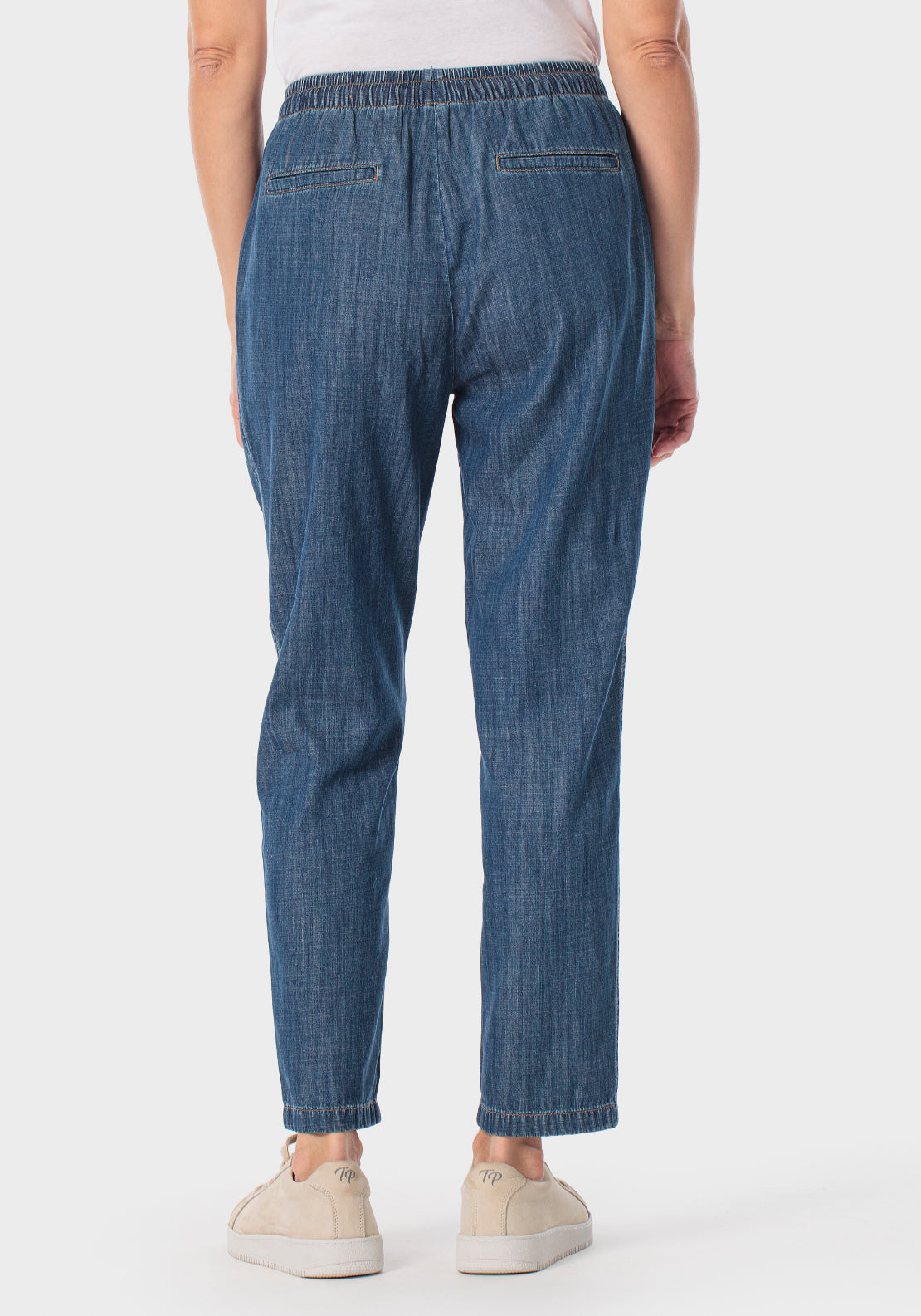 Denim Look Chambray Trousers - Blue Denim