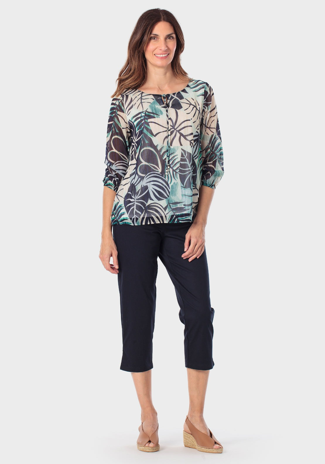 Cotton Crop Trousers - Navy