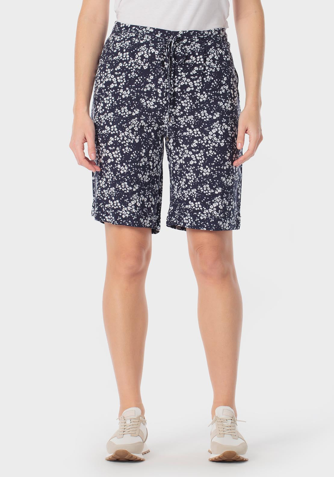 Punt Roma Printed Bermuda Shorts With Tie Detail - Navy 1 Shaws Department Stores