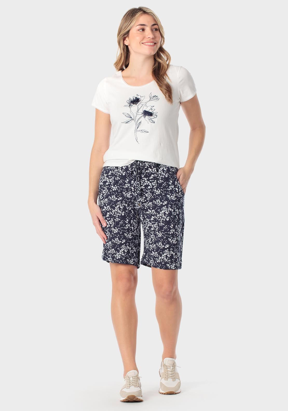 Punt Roma Printed Bermuda Shorts With Tie Detail - Navy 3 Shaws Department Stores