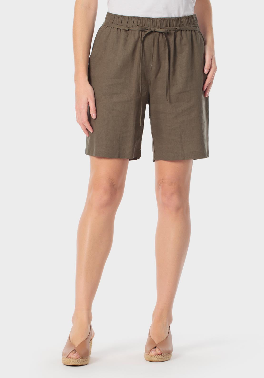 Punt Roma Linen Bermuda Adjustable Shorts - Green 1 Shaws Department Stores